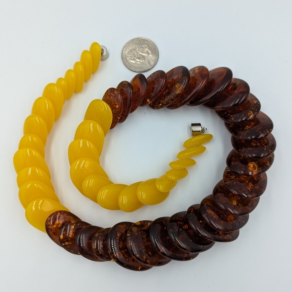 LARGE Graduated COGNAC & EGG YOLK Reconstituted AMBER DISCS RUNWAY NECKLACE 23" - Picture 13 of 15